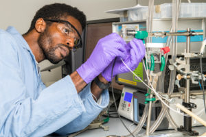 Berkeley Lab researcher Peter Agbo was awarded a grant for a carbon capture project under the Lab’s Carbon Negative Initiative. (Credit: Marilyn Sargent/Berkeley Lab)